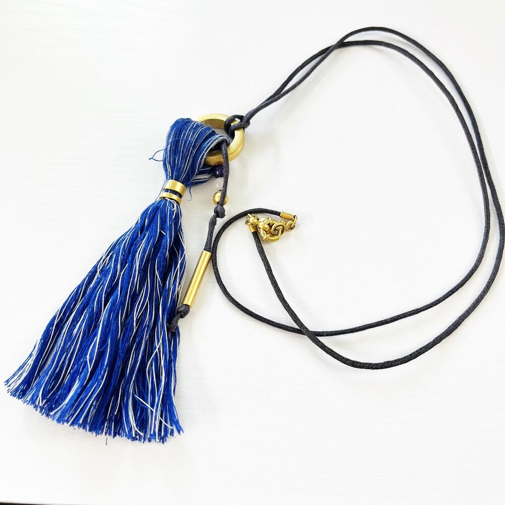 Madewell Blue Thread Tassel Long Necklace